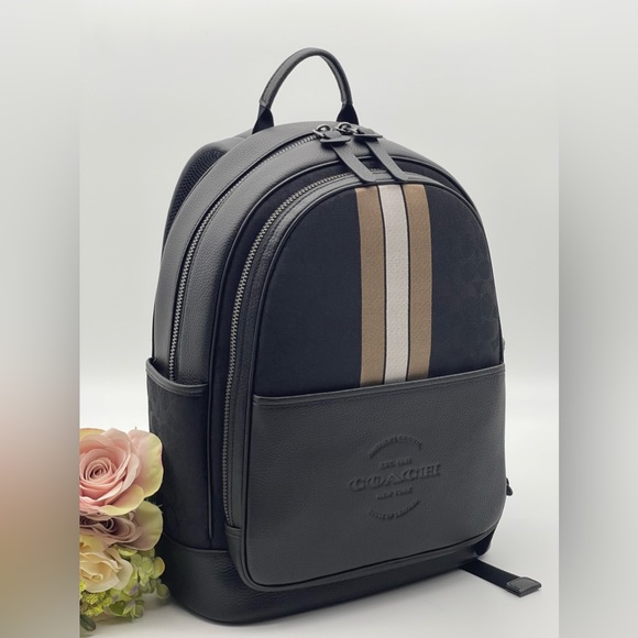 Coach Large  Backpack In Signature Jacquard With Varsity Stripe - Picture 2 of 14